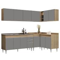 Armário De Cozinha Modulado De Canto 6 Peças Cp33 Com Pia Inox Castanho/cinza - Lumil - 1