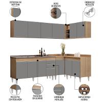 Armário De Cozinha Modulado De Canto 6 Peças Cp33 Com Pia Inox Castanho/cinza - Lumil - 5