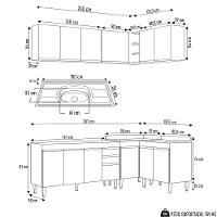 Armário De Cozinha Modulado De Canto 6 Peças Cp33 Com Pia Inox Castanho/cinza - Lumil - 6