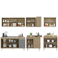 Armário De Cozinha Modulado De Canto 6 Peças Cp33 Com Pia Inox Castanho/cinza - Lumil - 8