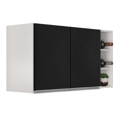 Armário De Cozinha Aéreo Califórnia 100cm E Nicho Garrafeiro Branco/preto - Lumil