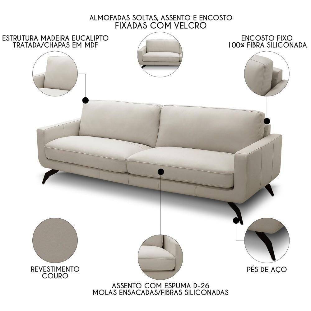 Sofá 4 Lugares Para Sala Living 270cm Vults L08 Couro Off - Mpozenato - 3