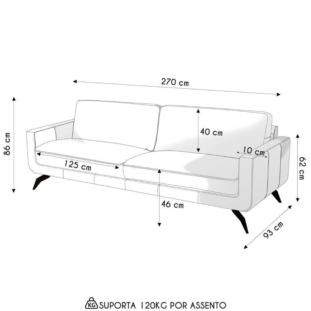 Sofá 4 Lugares Para Sala Living 270cm Vults L08 Couro Off - Mpozenato - 4