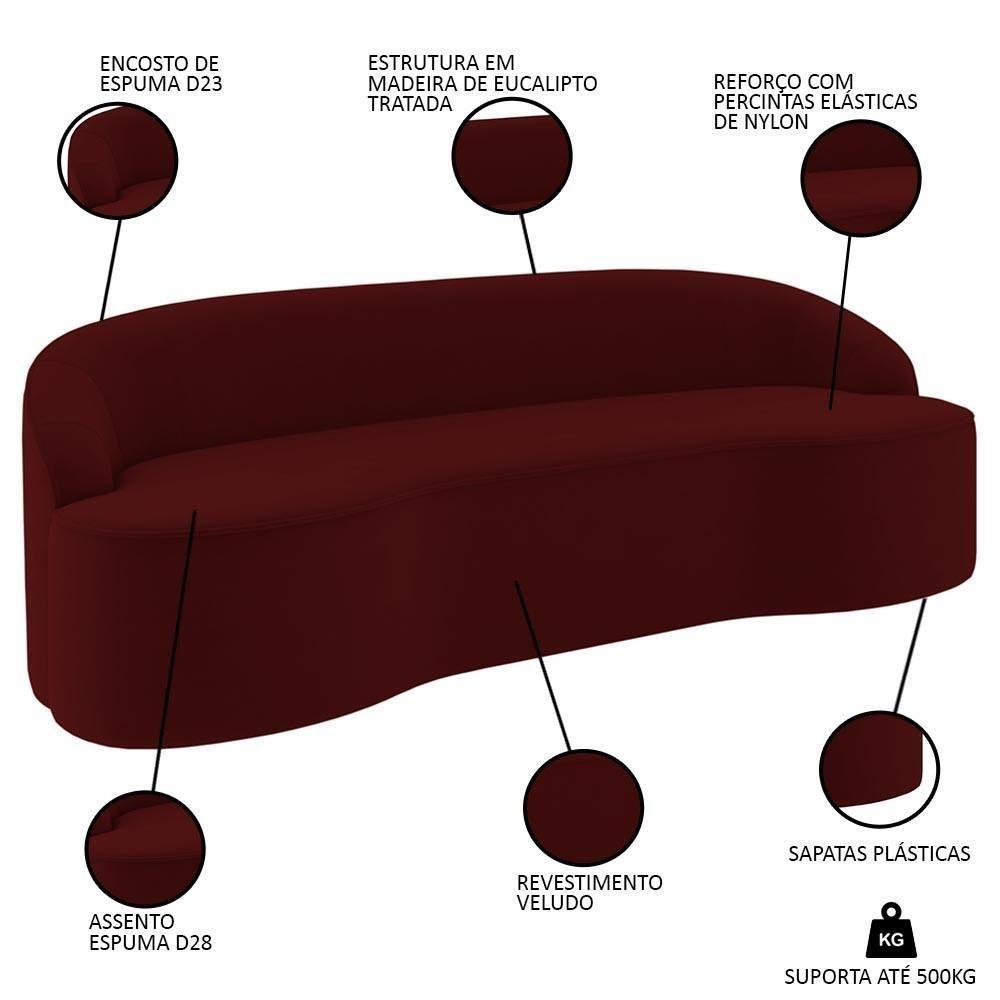 Sofá 5 Lugares Para Sala De Estar Living 300cm Theo D06 Veludo Bordô - Mpozenato - 2