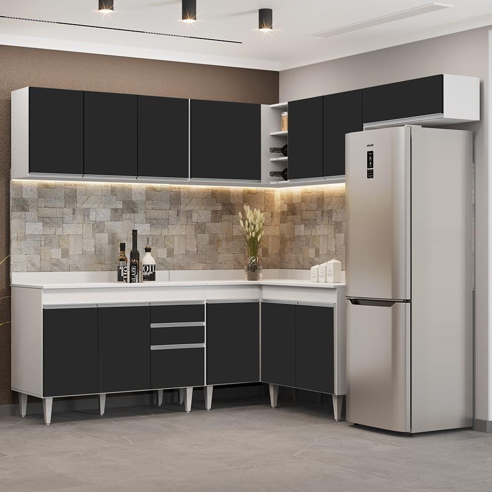Armário De Cozinha Modulado De Canto 7 Peças Cp20 Balcão Com Tampo Branco/preto - Lumil - 2