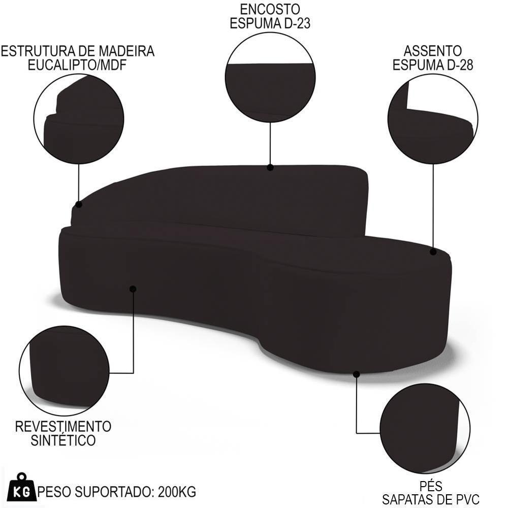 Sofá Living 2 Lugares 180cm Braço Esquerdo Mozart D06 Sintético Marrom - Mpozenato - 3