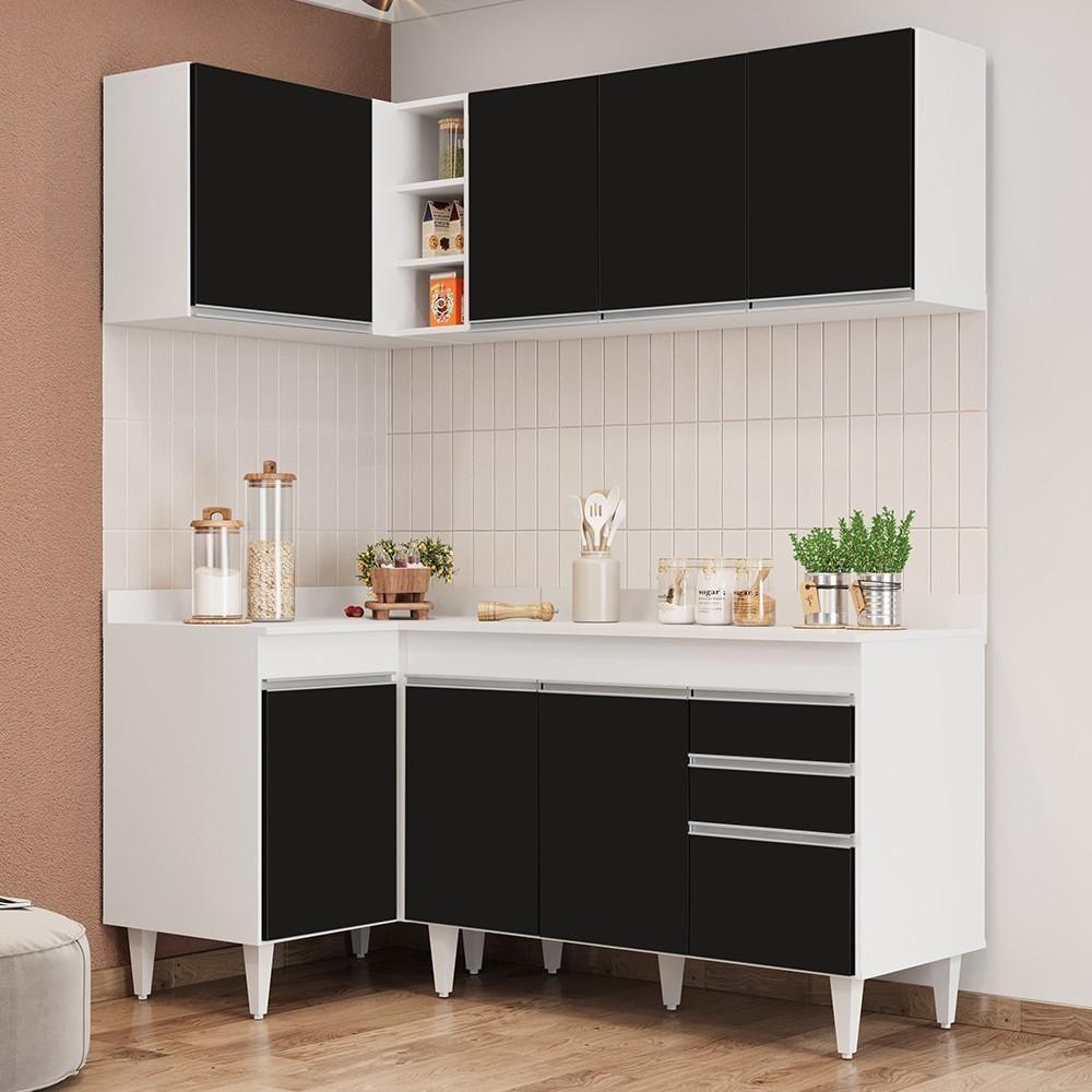Armário De Cozinha Modulado De Canto Direito 4 Peças Cp38 Balcão Com Tampo Branco/preto - Lumil - 9