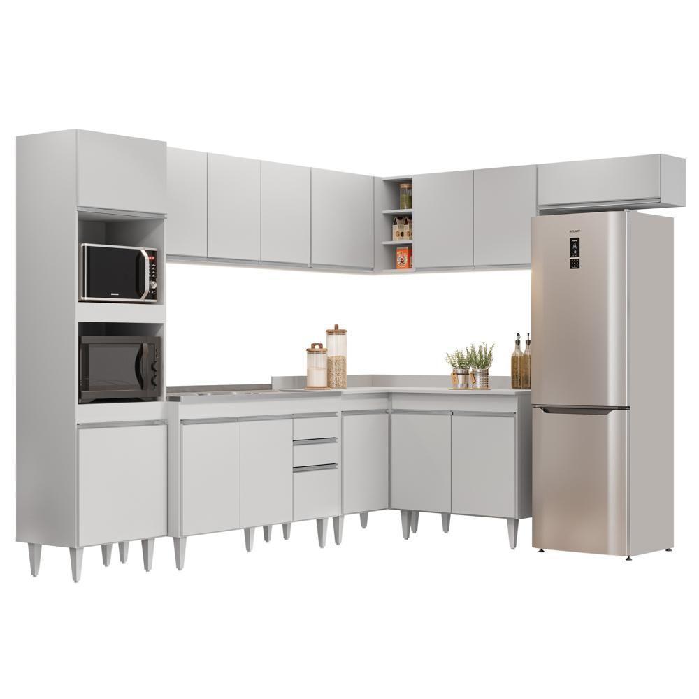 Armário De Cozinha Modulada De Canto 8 Peças Cp03 Balcão Com Pia Inox Branco - Lumil - 1
