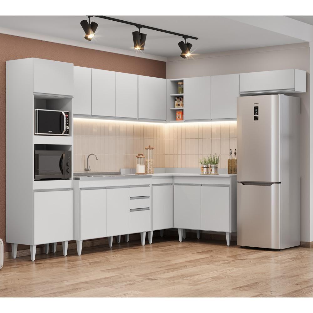 Armário De Cozinha Modulada De Canto 8 Peças Cp03 Balcão Com Pia Inox Branco - Lumil - 2