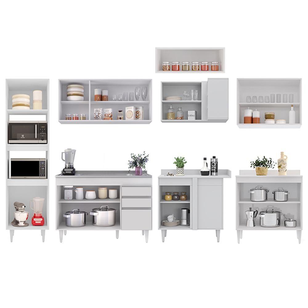 Armário De Cozinha Modulada De Canto 8 Peças Cp03 Balcão Com Pia Inox Branco - Lumil - 5