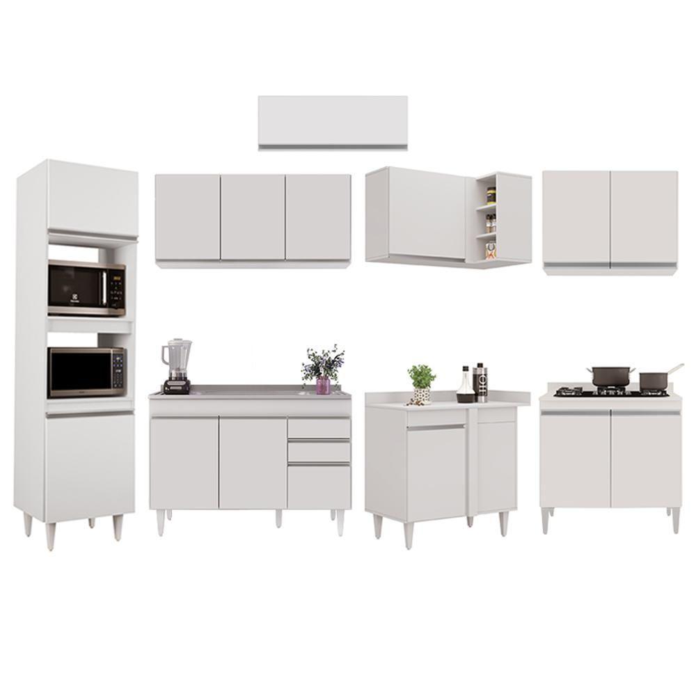 Armário De Cozinha Modulada De Canto 8 Peças Cp03 Balcão Com Pia Inox Branco - Lumil - 6