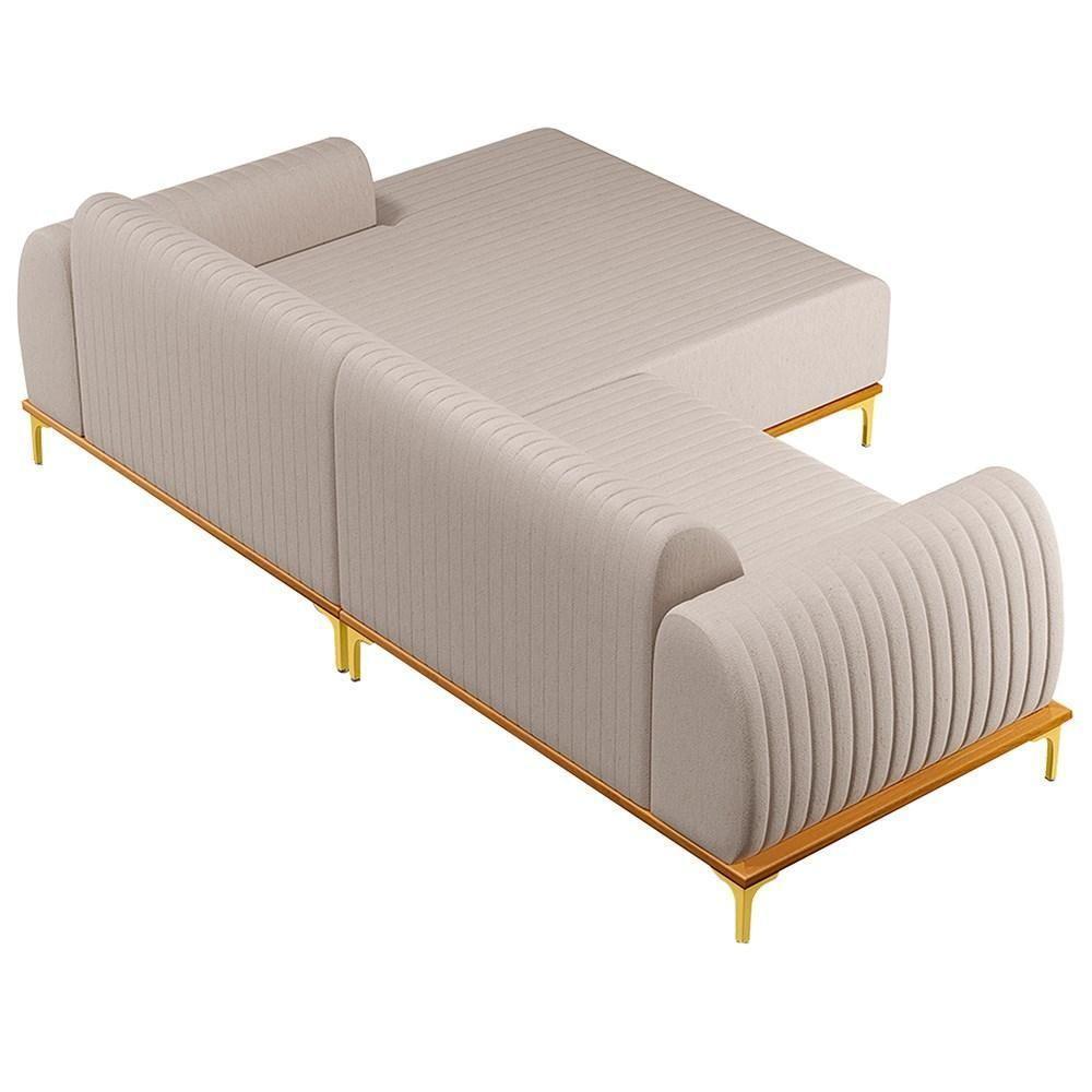 Sofá 255cm 4 Lugares Com Chaise Direito Pés Gold Molino C-107 Linho Bege - Domi - 2