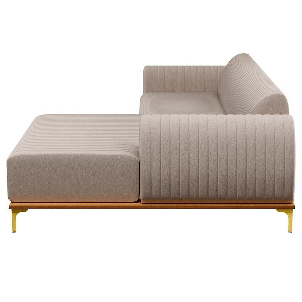 Sofá 255cm 4 Lugares Com Chaise Direito Pés Gold Molino C-107 Linho Bege - Domi - 3