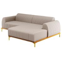 Sofá 255cm 4 Lugares Com Chaise Direito Pés Gold Molino C-107 Linho Bege - Domi - 1