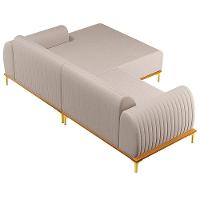 Sofá 255cm 4 Lugares Com Chaise Direito Pés Gold Molino C-107 Linho Bege - Domi - 2
