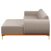 Sofá 255cm 4 Lugares Com Chaise Direito Pés Gold Molino C-107 Linho Bege - Domi - 3