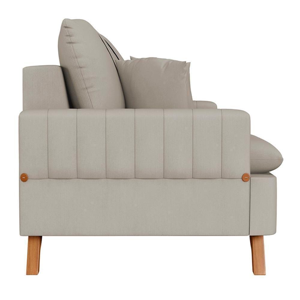 Sofá 180cm 3 Lugares Com Almofadas Pés Curvos Veras Suede D05 Bege Claro - Mpozenato - 6