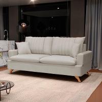 Sofá 180cm 3 Lugares Com Almofadas Pés Curvos Veras Suede D05 Bege Claro - Mpozenato - 2