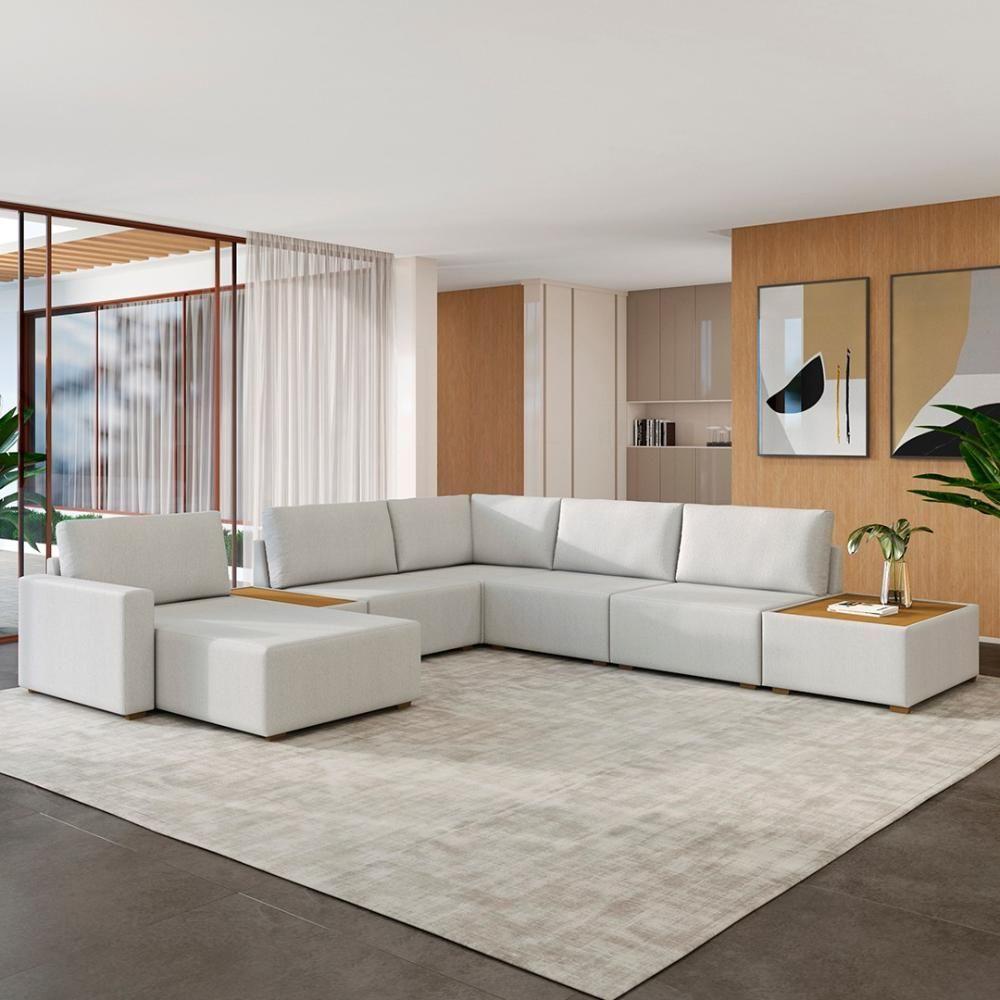 Sofá De Canto Chaise 5 Lugares 347cm Bristol M22 Linho Cru - Mpozenato - 2