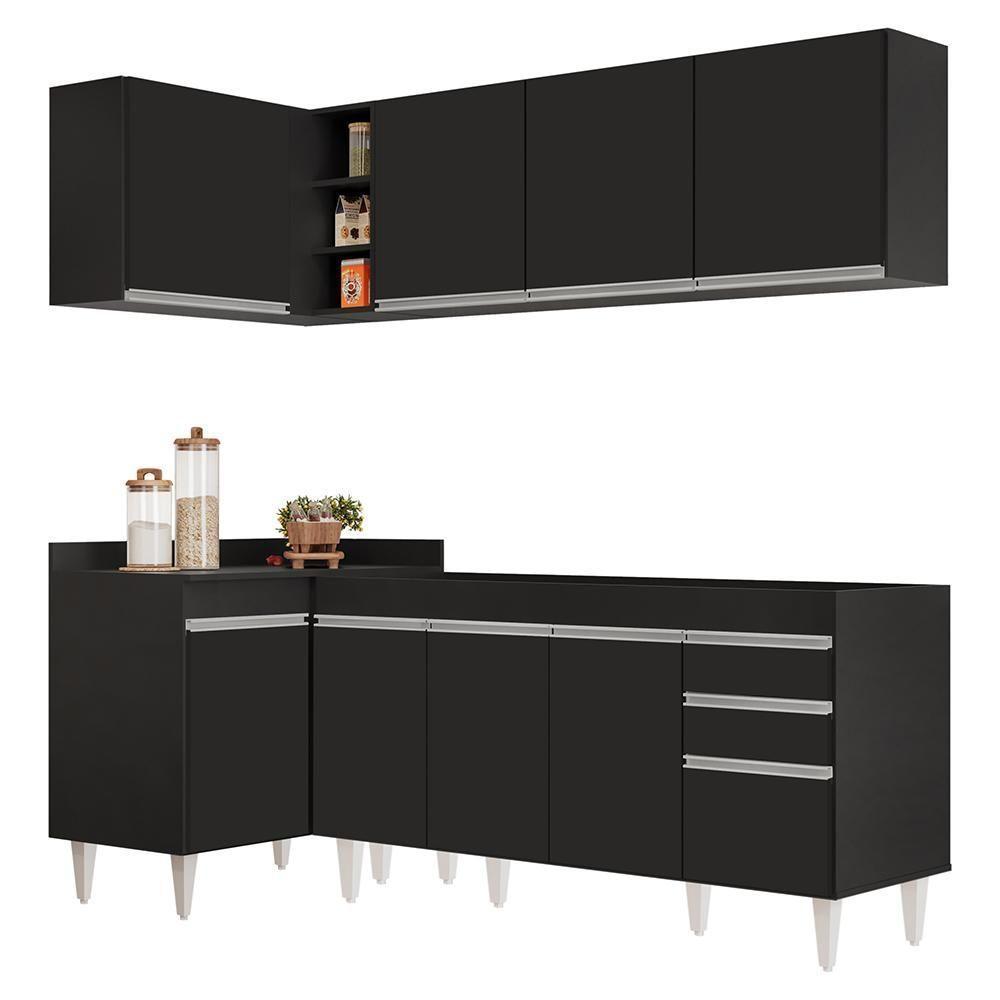Armário De Cozinha Modulado De Canto Direito 4 Peças Cp40 Balcão Sem Tampo Preto - Lumil - 1