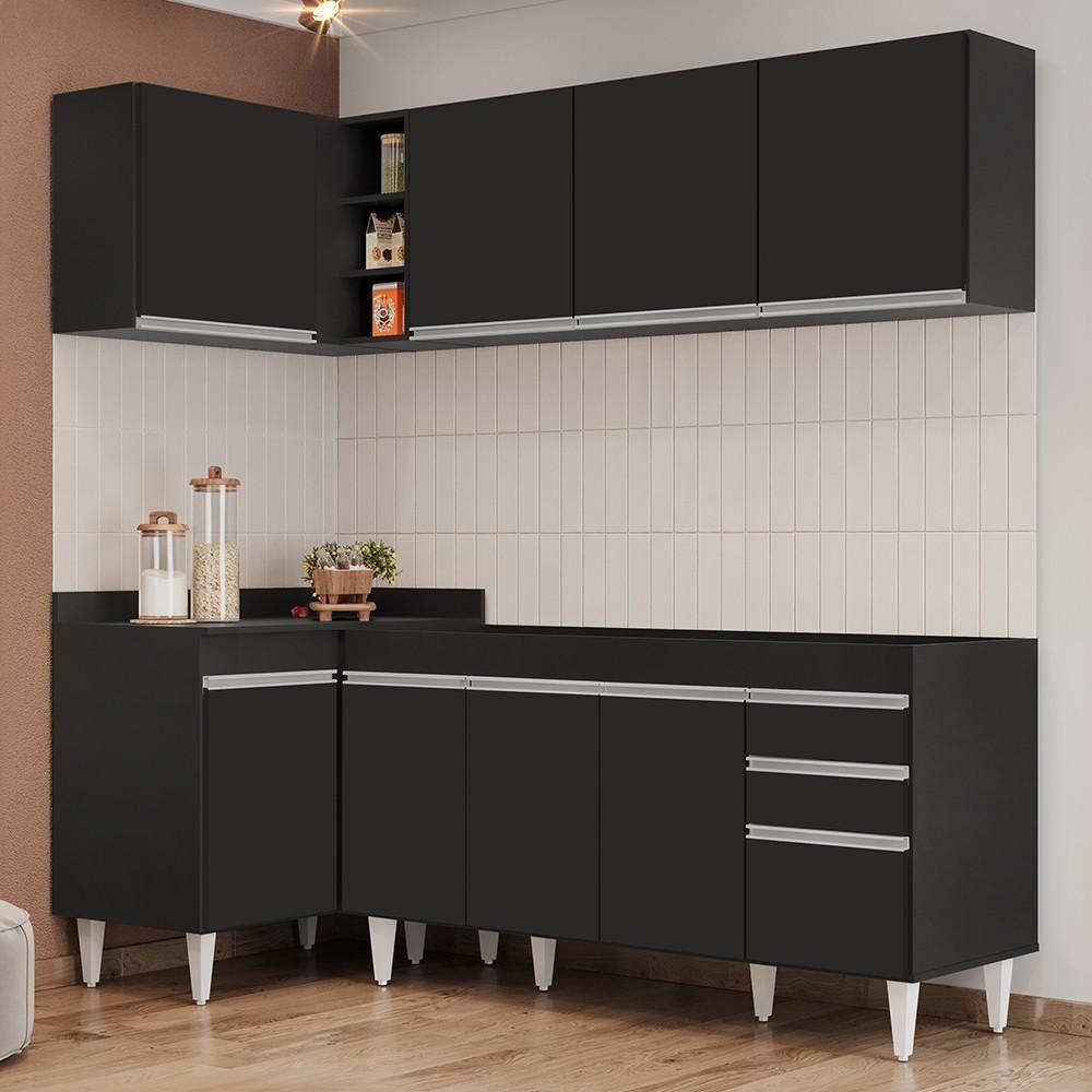 Armário De Cozinha Modulado De Canto Direito 4 Peças Cp40 Balcão Sem Tampo Preto - Lumil - 3