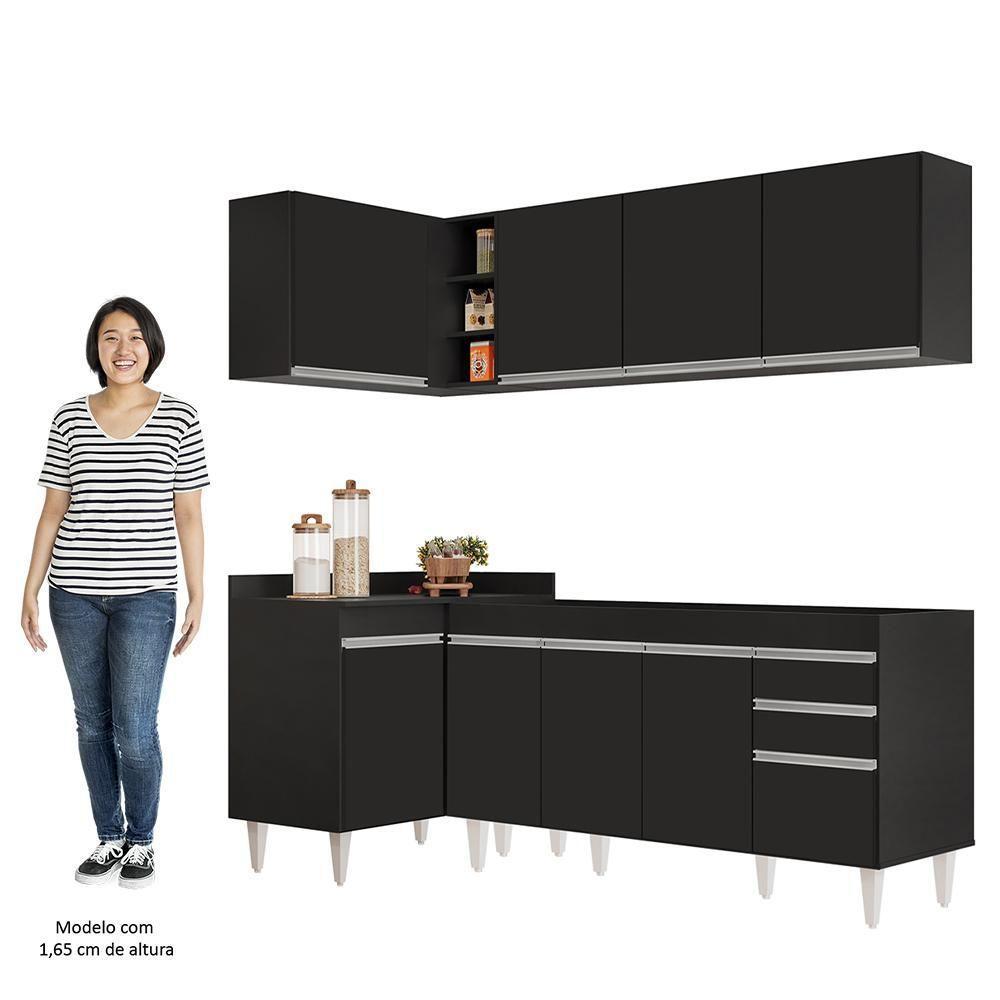Armário De Cozinha Modulado De Canto Direito 4 Peças Cp40 Balcão Sem Tampo Preto - Lumil - 6