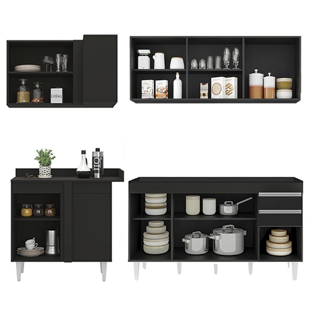 Armário De Cozinha Modulado De Canto Direito 4 Peças Cp40 Balcão Sem Tampo Preto - Lumil - 7