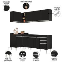 Armário De Cozinha Modulado De Canto Direito 4 Peças Cp40 Balcão Sem Tampo Preto - Lumil