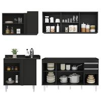 Armário De Cozinha Modulado De Canto Direito 4 Peças Cp40 Balcão Sem Tampo Preto - Lumil - 7