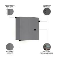 Armário De Cozinha Aéreo 2 Portas 67cm Italy Cinza - Ej Móveis - 3