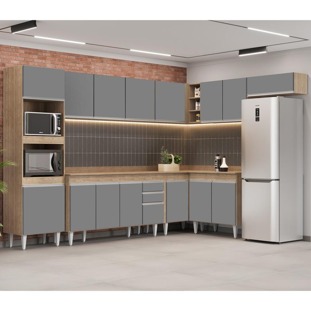 Armário De Cozinha Modulada De Canto 8 Peças Cp08 Balcão Com Tampo Castanho/cinza - Lumil - 2