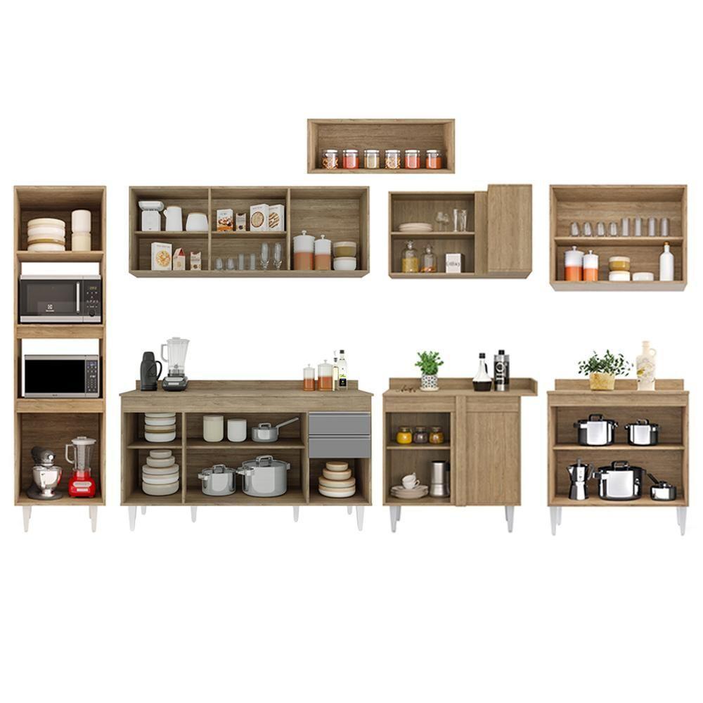 Armário De Cozinha Modulada De Canto 8 Peças Cp08 Balcão Com Tampo Castanho/cinza - Lumil - 5
