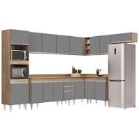 Armário De Cozinha Modulada De Canto 8 Peças Cp08 Balcão Com Tampo Castanho/cinza - Lumil - 1