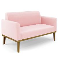 Sofá Namoradeira E 1 Poltrona Base Madeira Castanho Maressa Suede Rosa Bebê - Ibiza - 8