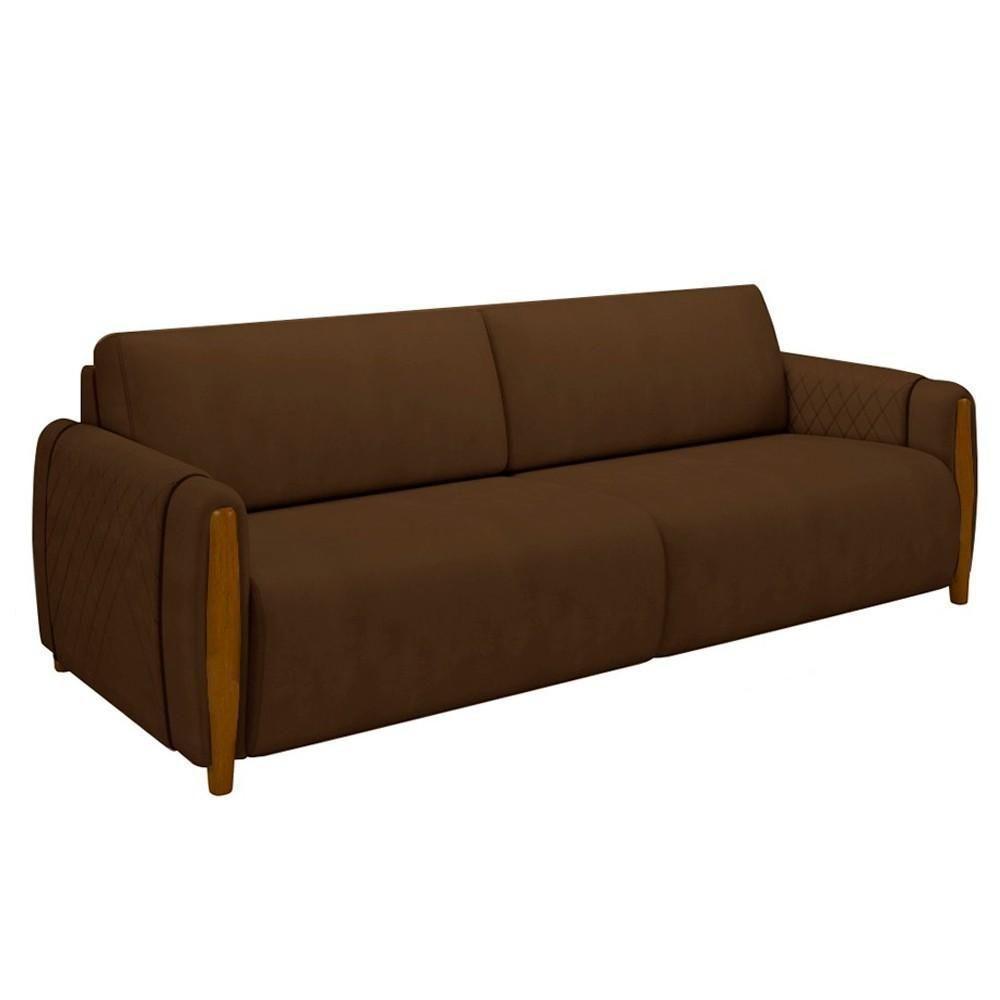 Sofá 3 Lugares 223cm Pés Madeira Amaranto M22 Veludo Marrom - Mpozenato - 1