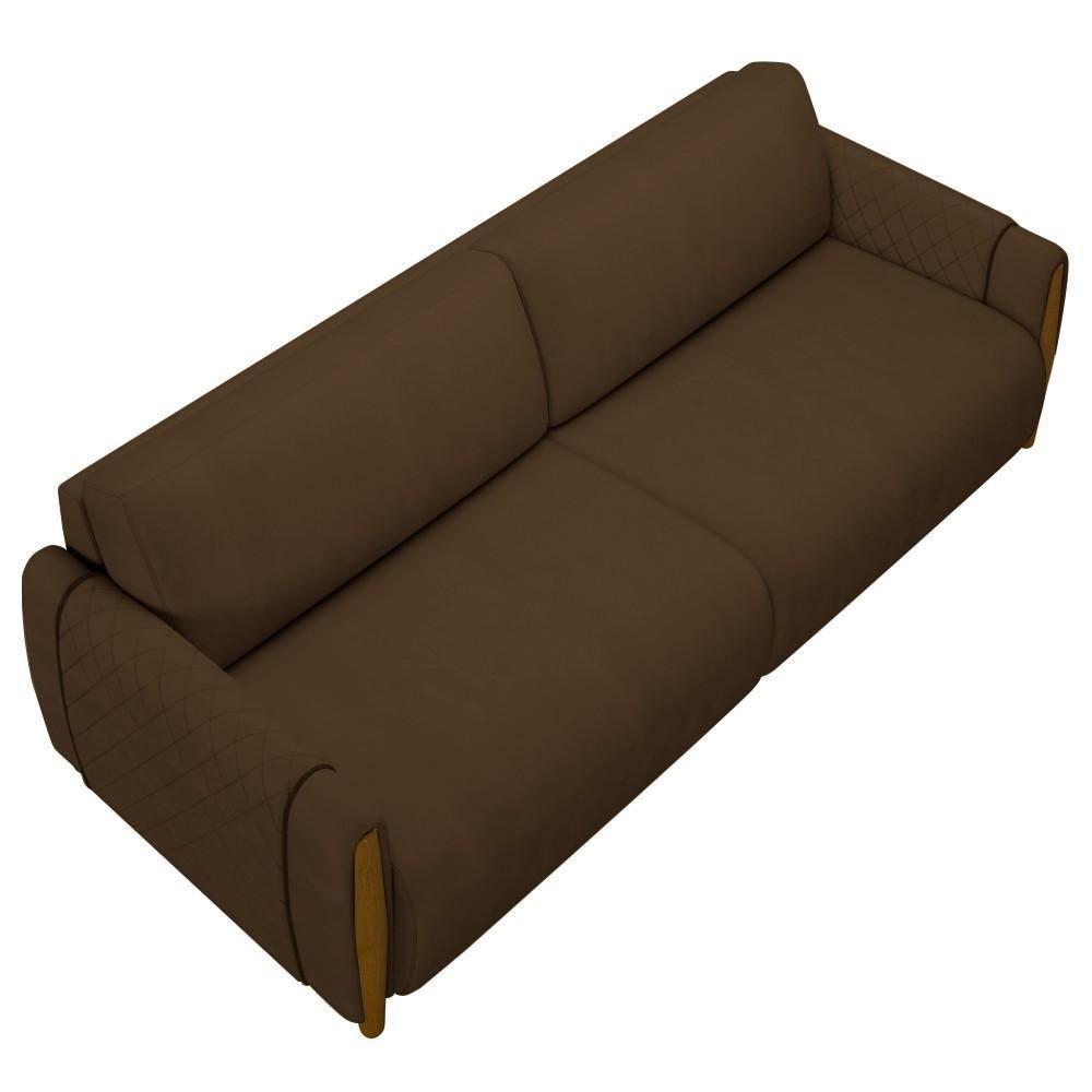 Sofá 3 Lugares 223cm Pés Madeira Amaranto M22 Veludo Marrom - Mpozenato - 6