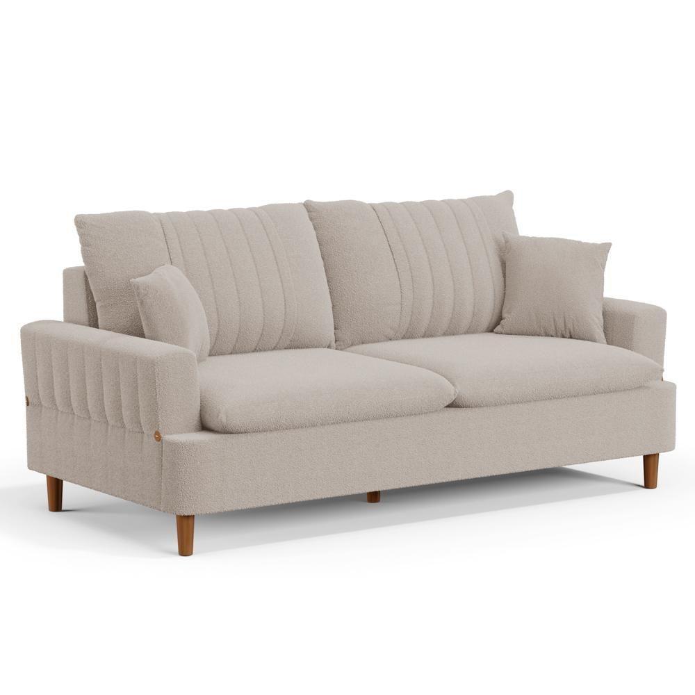Sofá Living 3 Lugares 180cm Com Almofadas Veras D05 Boucle Bege - Mpozenato - 1