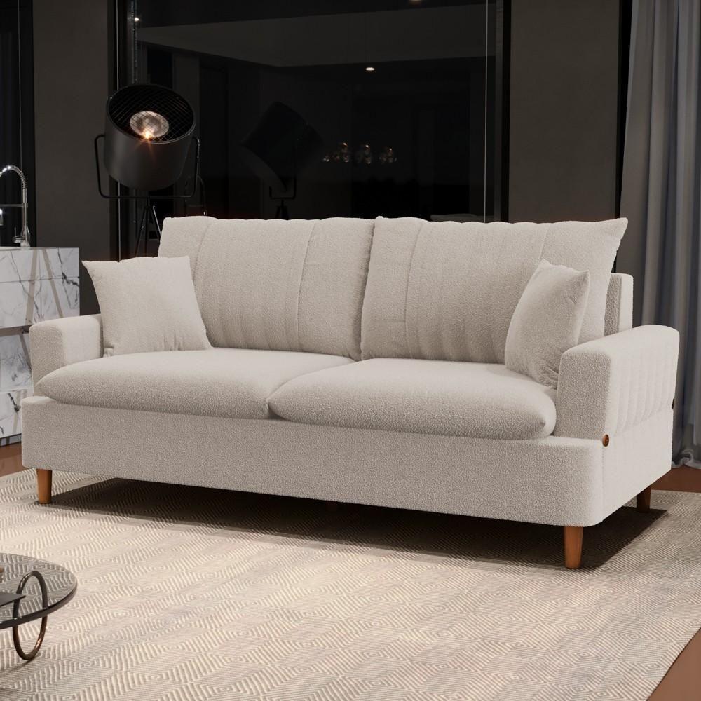 Sofá Living 3 Lugares 180cm Com Almofadas Veras D05 Boucle Bege - Mpozenato - 5