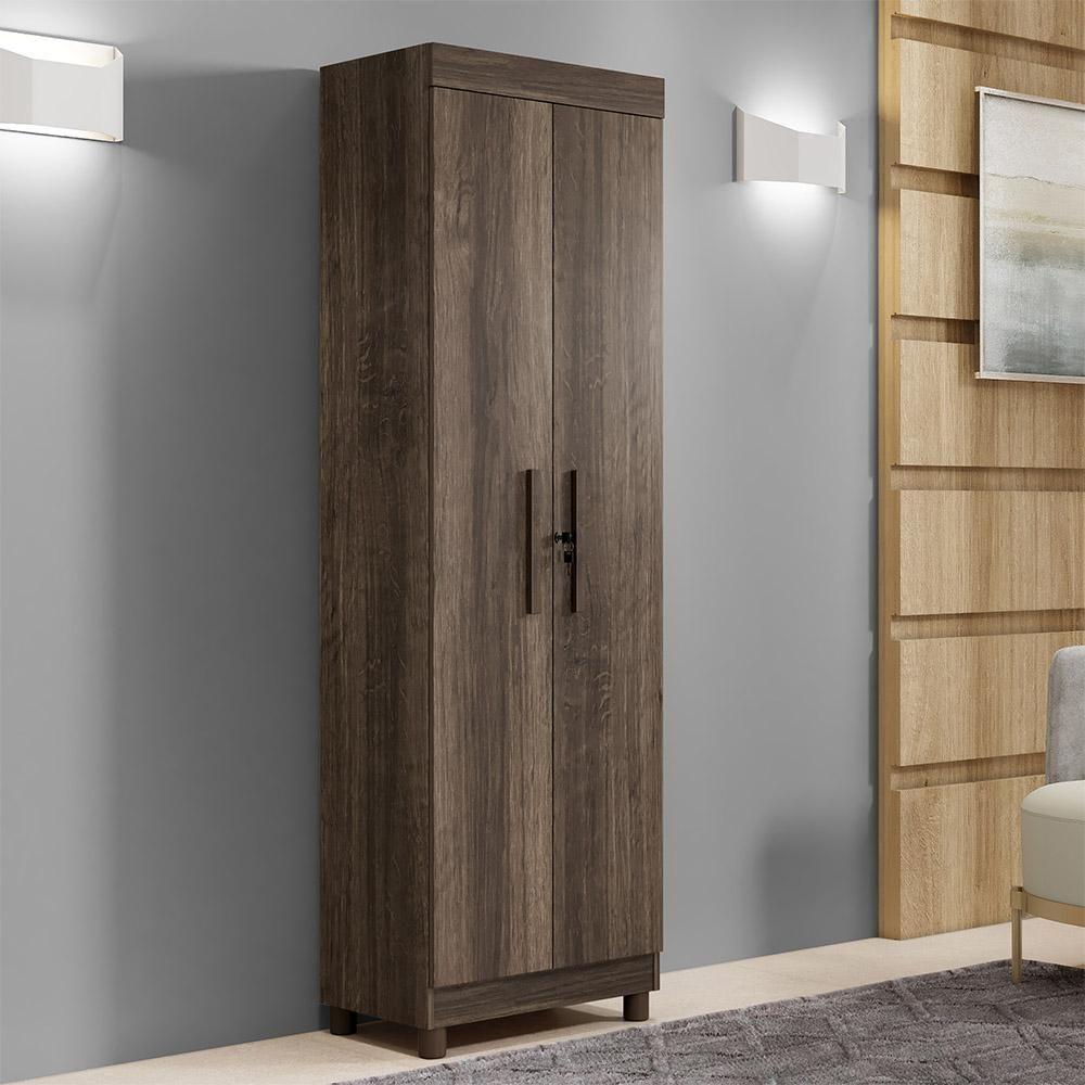 Armário Multiuso Roma 2 Portas 5 Prateleiras Com Chave Benetil Imbuia - 2