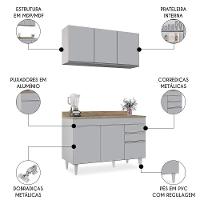 Armário De Cozinha Aéreo Virgínia E Balcão Com Tampo 120cm Michigan Cinza Claro/castanho - Lumil - 3