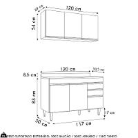 Armário De Cozinha Aéreo Virgínia E Balcão Com Tampo 120cm Michigan Cinza Claro/castanho - Lumil