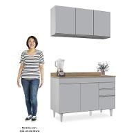 Armário De Cozinha Aéreo Virgínia E Balcão Com Tampo 120cm Michigan Cinza Claro/castanho - Lumil - 5