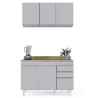 Armário De Cozinha Aéreo Virgínia E Balcão Com Tampo 120cm Michigan Cinza Claro/castanho - Lumil - 6