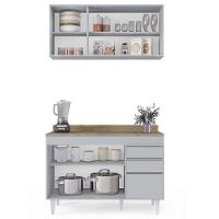 Armário De Cozinha Aéreo Virgínia E Balcão Com Tampo 120cm Michigan Cinza Claro/castanho - Lumil - 7