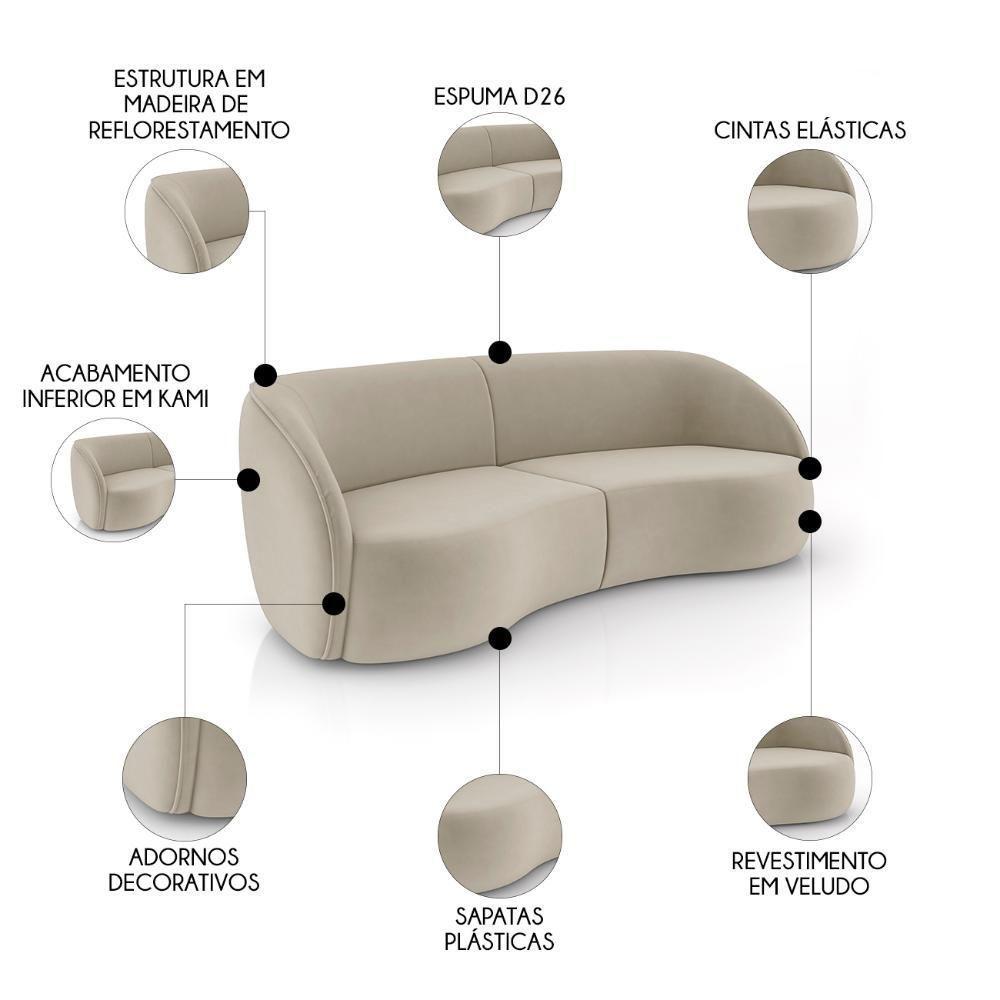 Sofá 3 Lugares Orgânico 240cm E Poltrona Zion M22 Veludo Bege - Mpozenato - 3