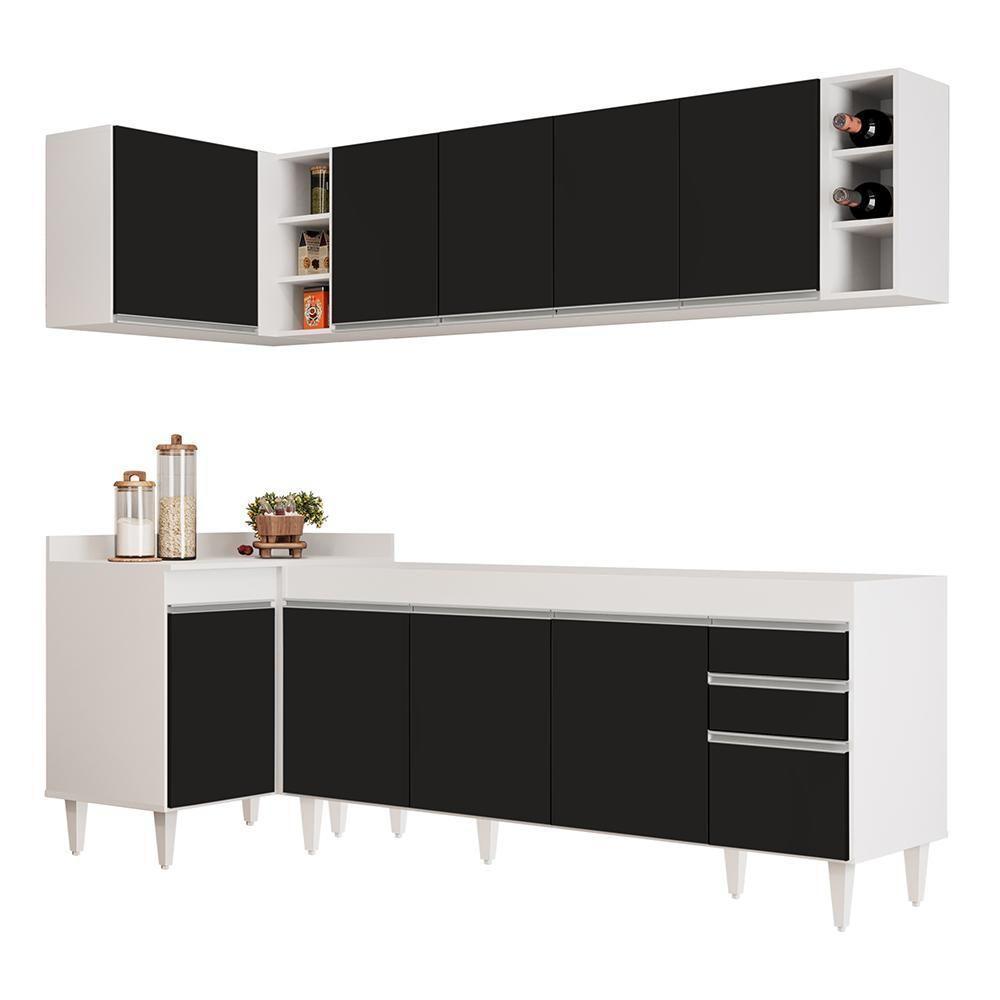 Armário De Cozinha Modulado De Canto Direito 5 Peças Cp43 Balcão Sem Tampo Branco/preto - Lumil - 1