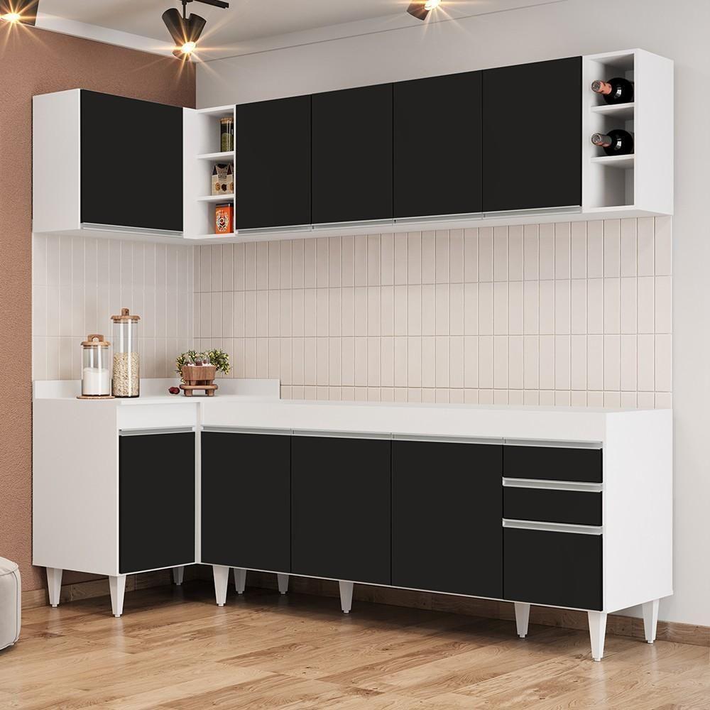 Armário De Cozinha Modulado De Canto Direito 5 Peças Cp43 Balcão Sem Tampo Branco/preto - Lumil - 2