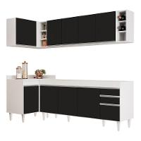 Armário De Cozinha Modulado De Canto Direito 5 Peças Cp43 Balcão Sem Tampo Branco/preto - Lumil - 1