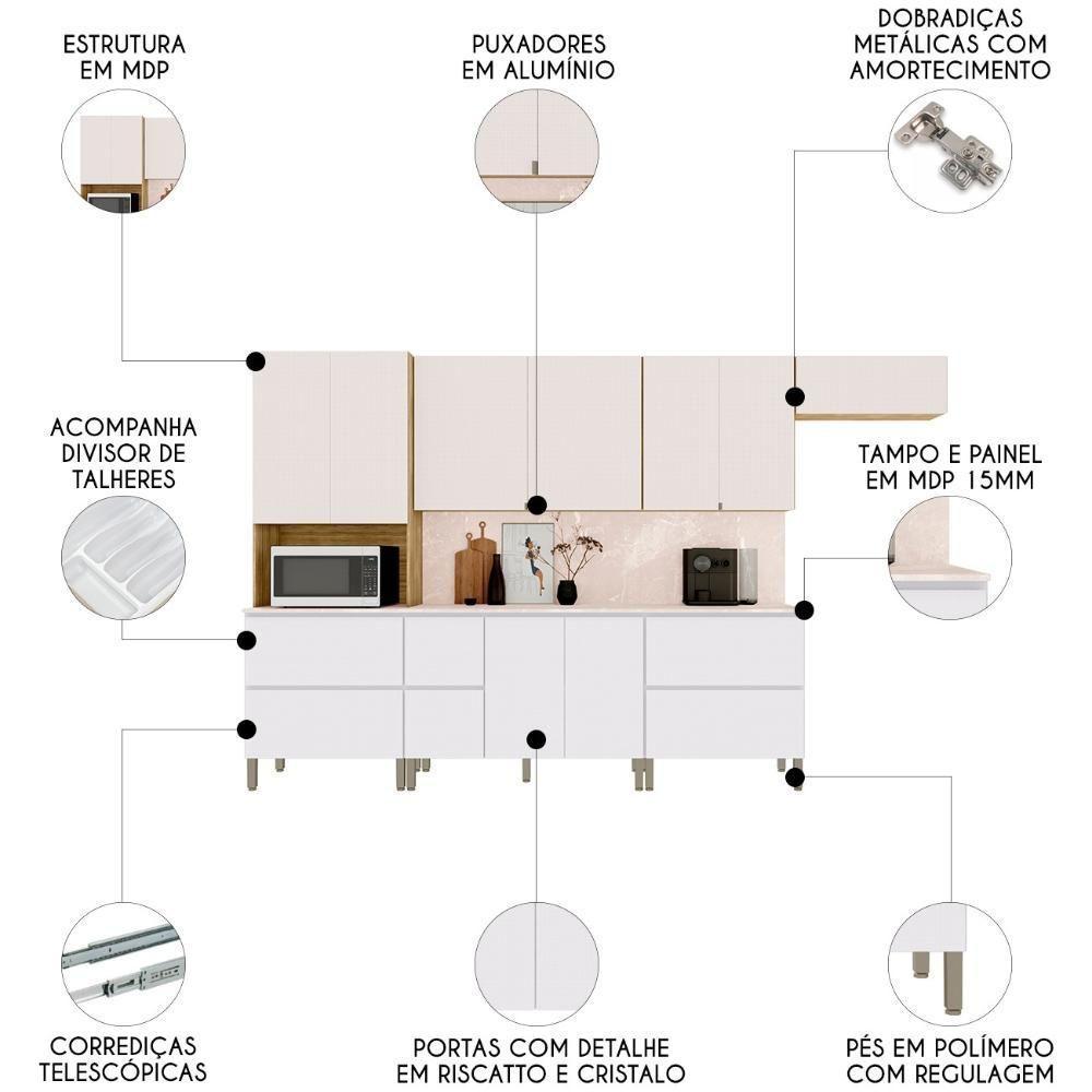 Armário De Cozinha Cp04 Com Tampo 120cm Minsk K02 Branco/soft - Mpozenato - 3