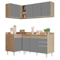 Armário De Cozinha Modulado De Canto Direito 4 Peças Cp38 Balcão Com Tampo Castanho/cinza - Lumil - 1